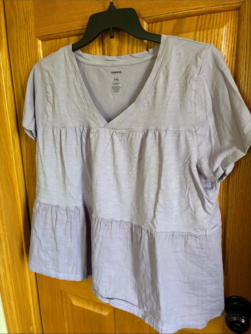 Sonoma Lavender V-Neck Tiered Short Sleeve Top